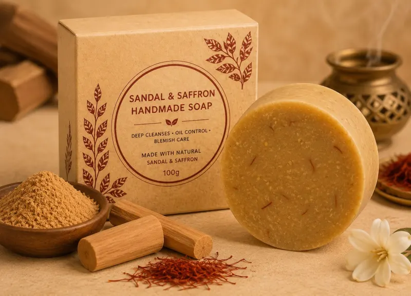 Sandal and saffron handmade soap bar