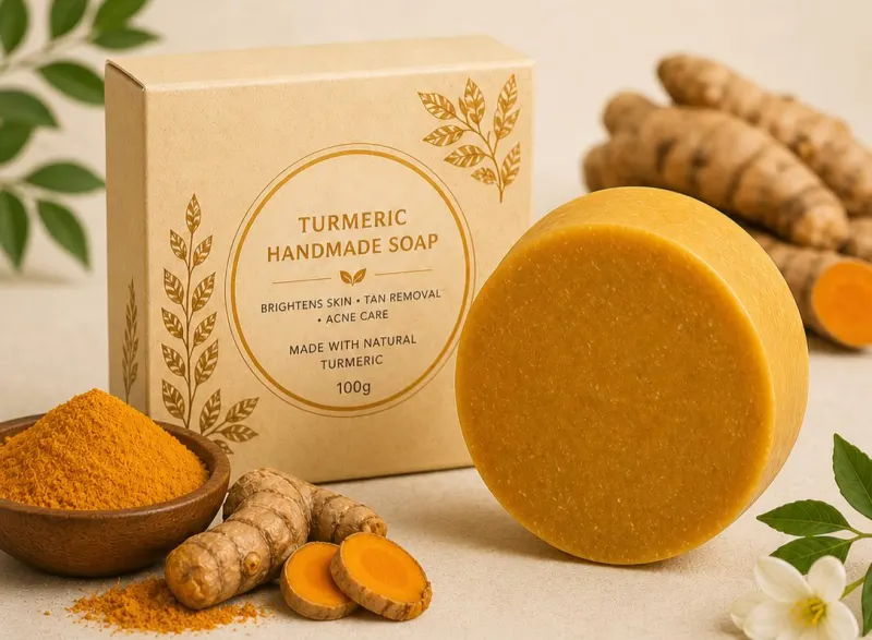 Turmeric handmade soap bar with fresh turmeric